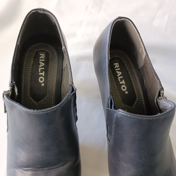 RIALTO Sarina Navy Ankle Boots Size 7 Wide Faux Leather Side Zip Booties - Picture 12 of 12
